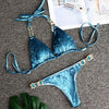 Luxury Purple Halter Crystal Diamond Bikini Female Swimsuit Women Swimwear Rhinestone Bikini Set Bathing Suit Women's Swimwear Rhinestone Halter Low Waist Tie Side Bikini Set 2 Pieces Crystal Diamond Swimsuit by Stevvex