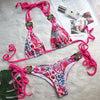 Luxury Purple Halter Crystal Diamond Bikini Female Swimsuit Women Swimwear Rhinestone Bikini Set Bathing Suit Women's Swimwear Rhinestone Halter Low Waist Tie Side Bikini Set 2 Pieces Crystal Diamond Swimsuit by Stevvex