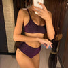 Glitter Sparkling Female Swimsuit High Waist Bikini Women's High Waist Bikinis Party Glitter Scoop Neck Crop Top Swimsuits Two Piece Bathing Suit Women Swimwear Two-pieces Bikini Set Summer Swim Suit by Stevvex