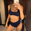 Glitter Sparkling Female Swimsuit High Waist Bikini Women's High Waist Bikinis Party Glitter Scoop Neck Crop Top Swimsuits Two Piece Bathing Suit Women Swimwear Two-pieces Bikini Set Summer Swim Suit by Stevvex