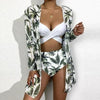 Summer Floral Print Bikini Swimsuit Women 3 Piece High-Waist Bikini Set Swimwear Female Push-Up Bathing Suit Tropical High Waist Wrap Swimsuit With Beach Cover Ups Soft And Breathable Summer Bikini by Stevvex