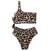 Women Leopard Print Swimsuit Women's Bikini One Shoulder Top High Waist Bottom Two Piece Swimsuits Women Push Up Bikini Set One Shoulder Beachwear Summer Leopard Bathing Suit High Waist Swimwear For Women by Stevvex