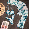 New Bikini Bikini Swimsuit For Women 3 Pieces Set Knot Front Off Shoulder Cover Up with Halter Bikini Sets Bathing Suit Women Swimwear Female Swimsuit Three-pieces Bikini set Halter Bather Bathing Suit Swim Beach Lady by Stevvex