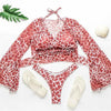 New Bikini Bikini Swimsuit For Women 3 Pieces Set Knot Front Off Shoulder Cover Up with Halter Bikini Sets Bathing Suit Women Swimwear Female Swimsuit Three-pieces Bikini set Halter Bather Bathing Suit Swim Beach Lady by Stevvex