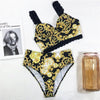 Vintage Black Print Women's Bikini Set Women's Halter Beautiful Print High Waist Swimsuit Bathing Suits Bikini Set Lace Strappy Padded Bra High Waist Bottoms Swimsuit Fashion Female Beachwear Luxury Swimwear by Stevvex