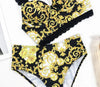 Vintage Black Print Women's Bikini Set Women's Halter Beautiful Print High Waist Swimsuit Bathing Suits Bikini Set Lace Strappy Padded Bra High Waist Bottoms Swimsuit Fashion Female Beachwear Luxury Swimwear by Stevvex
