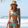 Two-Pieces Women Floral Push-Up Padded Bra Ruffles Bikini Set Swimsuit Swimwear Bathing Suit Beachwear Floral Printed Swimsuit Knotted String Triangle Bikini Tie Side High Cut Cheeky Bikini Set by Stevvex
