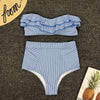 Retro Blue White Striped High Waist Bikini Lady Swimwear Women Swimsuit Female Ruffle Swim Bathing Suit Piece Vintage High Waist Bikini Set Ruffled Swimsuits For Women Bathing Suits by Stevvex