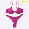 Push Up Unpadded Bikini Set Women 4 Colors Bandage Bikini Set Swimsuit Thong Bottom Swimwear Two Pieces Plain Bikini Bathing Suit Swimwear Bathing by Stevvex