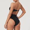 High Waist Bikini Black Swimwear Women Swimsuit High Leg Bikinis Set Women High Waist Bandeau Bikini Set Strapless 2 Piece Bathing Suit Swimsuits Tie Wrap Swimsuits Swimming for Bathing Suit Woman Swimsuits by Stevvex