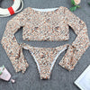 Surfing Swimsuit For Women Bikini Long Sleeve Swimwear Tiger Print Push Up Summer Bath Suit Two Piece Surfing Rash Guard Bikini Long Sleeve Swimsuit Set by Stevvex