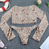 Surfing Swimsuit For Women Bikini Long Sleeve Swimwear Tiger Print Push Up Summer Bath Suit Two Piece Surfing Rash Guard Bikini Long Sleeve Swimsuit Set by Stevvex