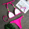 Luxury Purple Halter Crystal Diamond Bikini Female Swimsuit Women Swimwear Rhinestone Bikini Set Bathing Suit Women's Swimwear Rhinestone Halter Low Waist Tie Side Bikini Set 2 Pieces Crystal Diamond Swimsuit by Stevvex