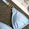 Luxury Purple Halter Crystal Diamond Bikini Female Swimsuit Women Swimwear Rhinestone Bikini Set Bathing Suit Women's Swimwear Rhinestone Halter Low Waist Tie Side Bikini Set 2 Pieces Crystal Diamond Swimsuit by Stevvex