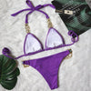 Luxury Purple Halter Crystal Diamond Bikini Female Swimsuit Women Swimwear Rhinestone Bikini Set Bathing Suit Women's Swimwear Rhinestone Halter Low Waist Tie Side Bikini Set 2 Pieces Crystal Diamond Swimsuit by Stevvex