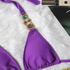 Luxury Purple Halter Crystal Diamond Bikini Female Swimsuit Women Swimwear Rhinestone Bikini Set Bathing Suit Women's Swimwear Rhinestone Halter Low Waist Tie Side Bikini Set 2 Pieces Crystal Diamond Swimsuit by Stevvex