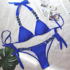Luxury Purple Halter Crystal Diamond Bikini Female Swimsuit Women Swimwear Rhinestone Bikini Set Bathing Suit Women's Swimwear Rhinestone Halter Low Waist Tie Side Bikini Set 2 Pieces Crystal Diamond Swimsuit by Stevvex