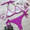 Luxury Purple Halter Crystal Diamond Bikini Female Swimsuit Women Swimwear Rhinestone Bikini Set Bathing Suit Women's Swimwear Rhinestone Halter Low Waist Tie Side Bikini Set 2 Pieces Crystal Diamond Swimsuit by Stevvex