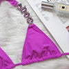 Luxury Purple Halter Crystal Diamond Bikini Female Swimsuit Women Swimwear Rhinestone Bikini Set Bathing Suit Women's Swimwear Rhinestone Halter Low Waist Tie Side Bikini Set 2 Pieces Crystal Diamond Swimsuit by Stevvex