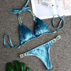 Luxury Purple Halter Crystal Diamond Bikini Female Swimsuit Women Swimwear Rhinestone Bikini Set Bathing Suit Women's Swimwear Rhinestone Halter Low Waist Tie Side Bikini Set 2 Pieces Crystal Diamond Swimsuit by Stevvex