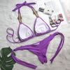 Luxury Purple Halter Crystal Diamond Bikini Female Swimsuit Women Swimwear Rhinestone Bikini Set Bathing Suit Women's Swimwear Rhinestone Halter Low Waist Tie Side Bikini Set 2 Pieces Crystal Diamond Swimsuit by Stevvex