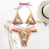 Vintage Print Bikini Female Handwork Small Ruffle Swimming Suit For Women Swimwear High Cut Bikini Set String Print Halter String Triangle Bikini Set Luxury Swimwear Two Piece Swimsuit by Stevvex