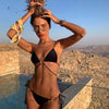 Vintage Print Bikini Female Handwork Small Ruffle Swimming Suit For Women Swimwear High Cut Bikini Set String Print Halter String Triangle Bikini Set Luxury Swimwear Two Piece Swimsuit by Stevvex