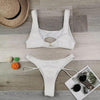 Modern White Bikini Hollow Out Swimsuit Female High Cut Swimwear Solid Fashion Bathing Suit Beach Wear Women's Front Cutout Bikini Sets Two Piece Summer Party Bathing Suits by Stevvex