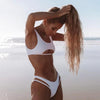 Modern White Bikini Hollow Out Swimsuit Female High Cut Swimwear Solid Fashion Bathing Suit Beach Wear Women's Front Cutout Bikini Sets Two Piece Summer Party Bathing Suits by Stevvex