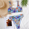 Modern Blue High Waist Bikini Push Up Swimwear Women Dragon Printed Bikini Set Retro Swimsuit Women's High Waist Bikini Swimsuits Twist Push Up Two Piece Bathing Suits Tummy Control Swimwear by Stevvex