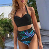 High Waist Bikini Leaf Print Swimsuit Women Push Up Swimwear Female Halter Bathing Suit Vintage Swimming Suit Women Vintage Underwire High Waist Swimsuit Two Pieces Halter Lace Up Adjustable Bikini Top by Stevvex