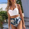 High Waist Bikini Leaf Print Swimsuit Women Push Up Swimwear Female Halter Bathing Suit Vintage Swimming Suit Women Vintage Underwire High Waist Swimsuit Two Pieces Halter Lace Up Adjustable Bikini Top by Stevvex