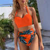 High Waist Bikini Leaf Print Swimsuit Women Push Up Swimwear Female Halter Bathing Suit Vintage Swimming Suit Women Vintage Underwire High Waist Swimsuit Two Pieces Halter Lace Up Adjustable Bikini Top by Stevvex