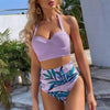 High Waist Bikini Leaf Print Swimsuit Women Push Up Swimwear Female Halter Bathing Suit Vintage Swimming Suit Women Vintage Underwire High Waist Swimsuit Two Pieces Halter Lace Up Adjustable Bikini Top by Stevvex