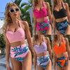 High Waist Bikini Leaf Print Swimsuit Women Push Up Swimwear Female Halter Bathing Suit Vintage Swimming Suit Women Vintage Underwire High Waist Swimsuit Two Pieces Halter Lace Up Adjustable Bikini Top by Stevvex