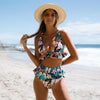 Women Summer High Waist Ruffle Bikini Set Swimwear Women Lady Floral Female Push Up Swimsuit Summer Beach Wear Bikini Pure Color Bikini Charming Ruffled Bra And Bottom Swimsuits by Stevvex
