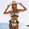 Women Summer High Waist Ruffle Bikini Set Swimwear Women Lady Floral Female Push Up Swimsuit Summer Beach Wear Bikini Pure Color Bikini Charming Ruffled Bra And Bottom Swimsuits by Stevvex