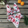 Women Summer High Waist Ruffle Bikini Set Swimwear Women Lady Floral Female Push Up Swimsuit Summer Beach Wear Bikini Pure Color Bikini Charming Ruffled Bra And Bottom Swimsuits by Stevvex