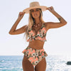 Women Summer High Waist Ruffle Bikini Set Swimwear Women Lady Floral Female Push Up Swimsuit Summer Beach Wear Bikini Pure Color Bikini Charming Ruffled Bra And Bottom Swimsuits by Stevvex