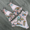 Women Summer High Waist Ruffle Bikini Set Swimwear Women Lady Floral Female Push Up Swimsuit Summer Beach Wear Bikini Pure Color Bikini Charming Ruffled Bra And Bottom Swimsuits by Stevvex