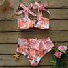 Two-Pieces Women Floral Push-Up Padded Bra Ruffles Bikini Set Swimsuit Swimwear Bathing Suit Beachwear Floral Printed Swimsuit Knotted String Triangle Bikini Tie Side High Cut Cheeky Bikini Set by Stevvex