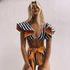 Two-Pieces Women Floral Push-Up Padded Bra Ruffles Bikini Set Swimsuit Swimwear Bathing Suit Beachwear Floral Printed Swimsuit Knotted String Triangle Bikini Tie Side High Cut Cheeky Bikini Set by Stevvex