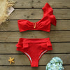 Two-Pieces Women Floral Push-Up Padded Bra Ruffles Bikini Set Swimsuit Swimwear Bathing Suit Beachwear Floral Printed Swimsuit Knotted String Triangle Bikini Tie Side High Cut Cheeky Bikini Set by Stevvex