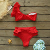 Two-Pieces Women Floral Push-Up Padded Bra Ruffles Bikini Set Swimsuit Swimwear Bathing Suit Beachwear Floral Printed Swimsuit Knotted String Triangle Bikini Tie Side High Cut Cheeky Bikini Set by Stevvex