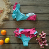 Two-Pieces Women Floral Push-Up Padded Bra Ruffles Bikini Set Swimsuit Swimwear Bathing Suit Beachwear Floral Printed Swimsuit Knotted String Triangle Bikini Tie Side High Cut Cheeky Bikini Set by Stevvex