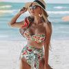 Two-Pieces Women Floral Push-Up Padded Bra Ruffles Bikini Set Swimsuit Swimwear Bathing Suit Beachwear Floral Printed Swimsuit Knotted String Triangle Bikini Tie Side High Cut Cheeky Bikini Set by Stevvex