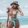 Two-Pieces Women Floral Push-Up Padded Bra Ruffles Bikini Set Swimsuit Swimwear Bathing Suit Beachwear Floral Printed Swimsuit Knotted String Triangle Bikini Tie Side High Cut Cheeky Bikini Set by Stevvex