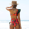 Two-Pieces Women Floral Push-Up Padded Bra Ruffles Bikini Set Swimsuit Swimwear Bathing Suit Beachwear Floral Printed Swimsuit Knotted String Triangle Bikini Tie Side High Cut Cheeky Bikini Set by Stevvex