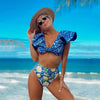 Two-Pieces Women Floral Push-Up Padded Bra Ruffles Bikini Set Swimsuit Swimwear Bathing Suit Beachwear Floral Printed Swimsuit Knotted String Triangle Bikini Tie Side High Cut Cheeky Bikini Set by Stevvex
