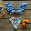 Two-Pieces Women Floral Push-Up Padded Bra Ruffles Bikini Set Swimsuit Swimwear Bathing Suit Beachwear Floral Printed Swimsuit Knotted String Triangle Bikini Tie Side High Cut Cheeky Bikini Set by Stevvex